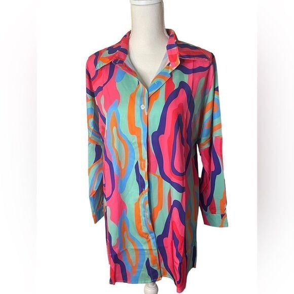 Multi color Shirt Dress - Picture 1 of 8